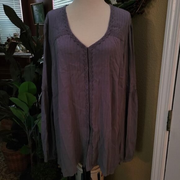 LOGO Lavish Lori Goldstein Tunic Top Purple Large Boho Bohemian Preppy Beach - Picture 1 of 8